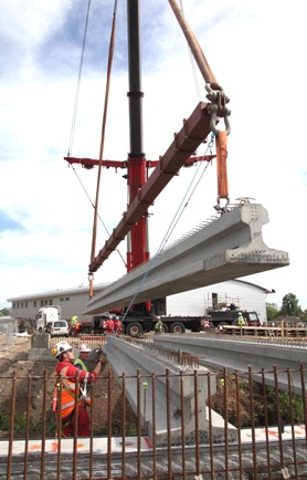 crane lifting cement block